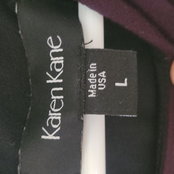 KAREN KANE RAYON BLACK/PURPLE SHEATH DRESS. Large. - Picture 11 of 11